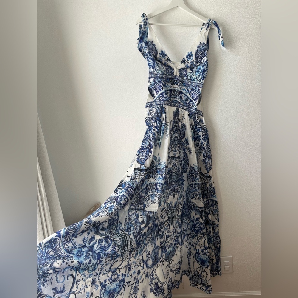 Camilla tie shoulder dress blue white glaze and graze Size Large - Picture 3 of 16